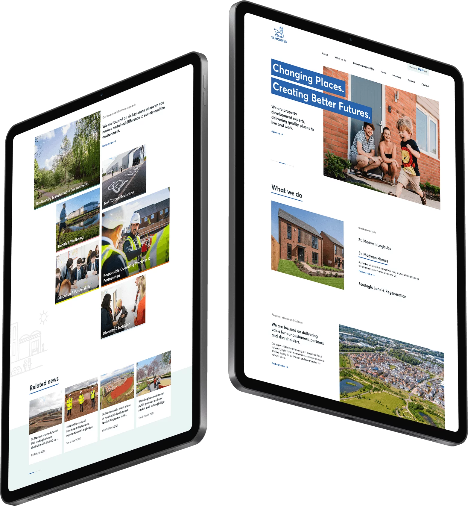St. Modwen website displayed within 2 iPads